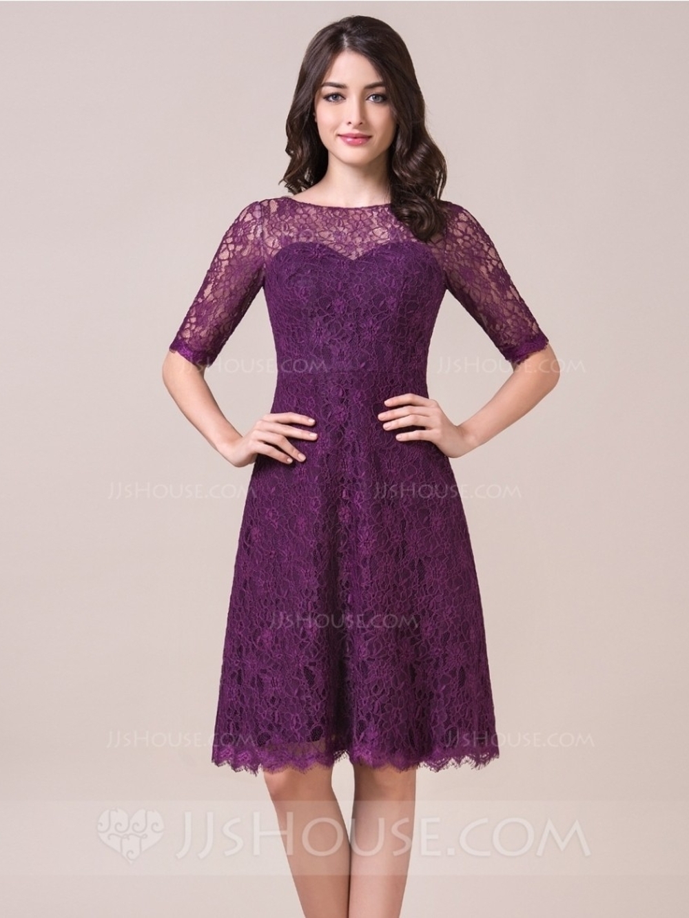 JJ's House Grape Purple Sheer Illusion Lace Fit & Flare Formal Dress 12